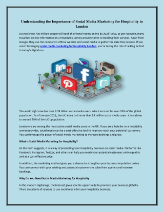 Social Media Marketing for Hospitality in London