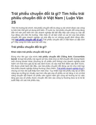Trái phiếu chuyển đổi là gì Tìm hiểu trái phiếu chuyển đổi ở Việt Nam - Luận Văn 2S