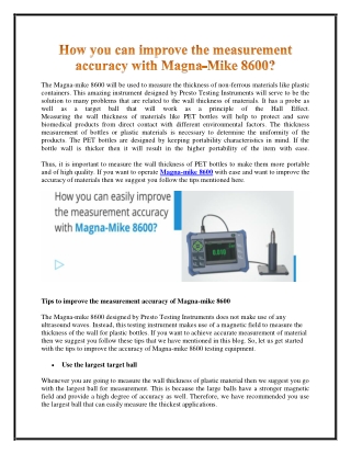 How you can Improve the Measurement accuracy with Magna-Mike 8600