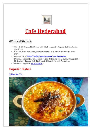 5% Off - Cafe Hyderabad Restaurant Taigum Menu, QLD