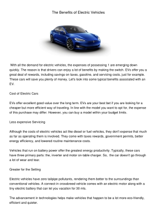 TheBenefitsofElectricVehicles