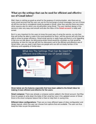 What are the settings that can be used for efficient and effective use of Gmail inbox