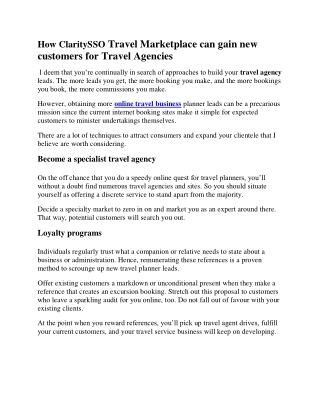 How ClaritySSO Travel Marketplace can gain new customers for Travel Agencies