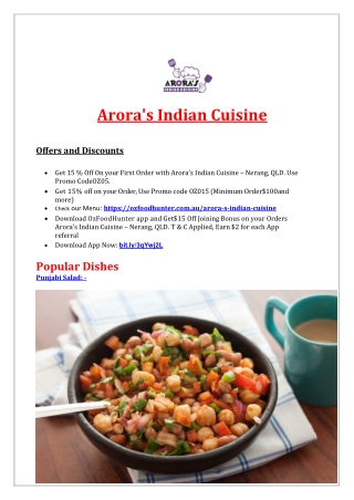 15% off - Arora's Indian Cuisine Menu - Takeaway Nerang, QLD