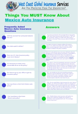 Things You MUST Know About Mexico Auto Insurance