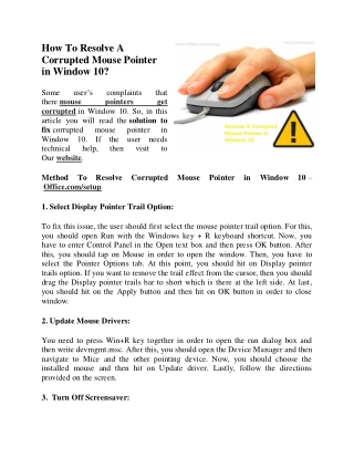 How To Resolve A Corrupted Mouse Pointer in Window 10