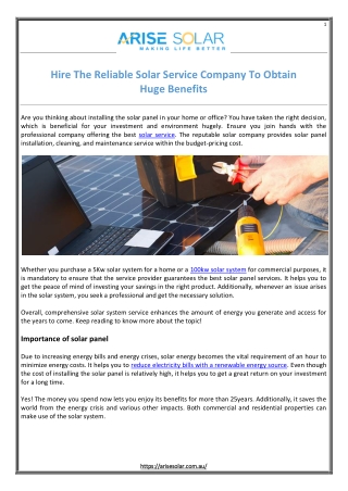 Hire The Reliable Solar Service Company To Obtain Huge Benefits