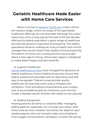 Geriatric Healthcare Made Easier with Home Care Services