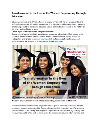 Transformation in the lives of the Women: Empowering Through Education