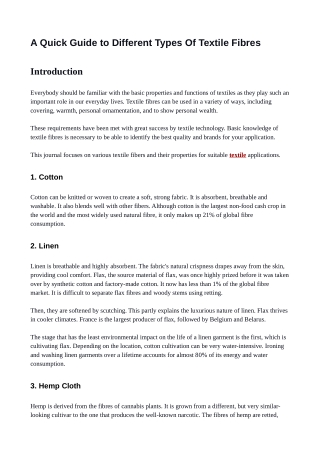 A Quick Guide to Different Types Of Textile Fibres