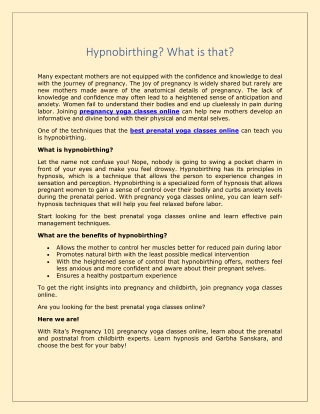 Hypnobirthing What is that