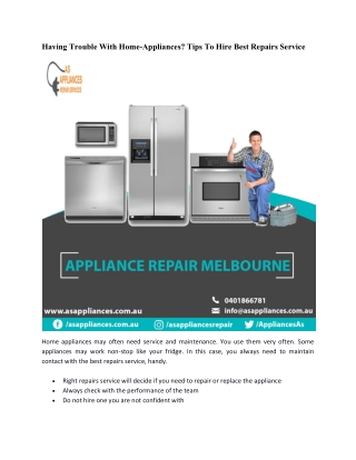 Having Trouble With Home-Appliances? Tips To Hire Best Repairs Service