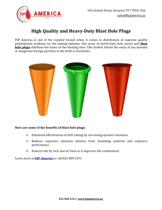 High Quality and Heavy-Duty Blast Hole Plugs