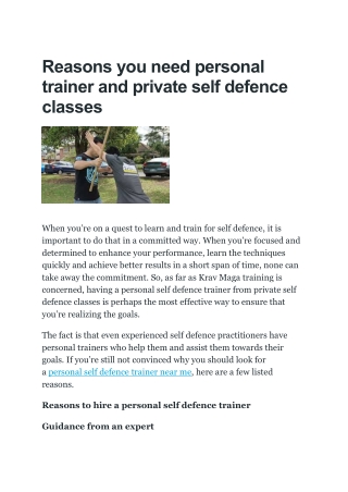 Reasons you need personal trainer and private self defence classes