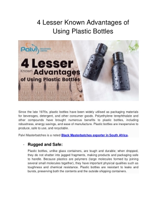 4 Lesser Known Advantages of Using Plastic Bottles