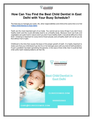 How Can You Find the Best Child Dentist in East Delhi with Your Busy Schedule