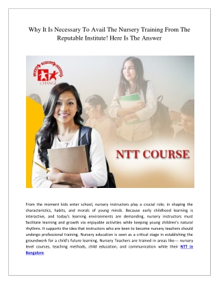 Why It Is Necessary To Avail The Nursery Training From The Reputable Institute