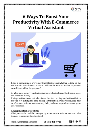 6 Ways To Boost Your Productivity With E-Commerce Virtual Assistant