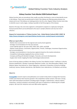 Kidney Function Tests - Global Market Outlook (2020-2028)