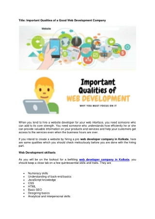 Important Qualities of a Good Web Development Company