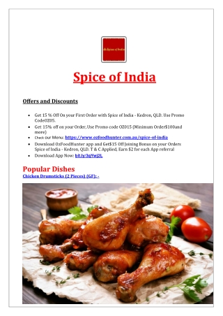 15% Off - Spice of India Restaurant Menu in Kedron, QLD