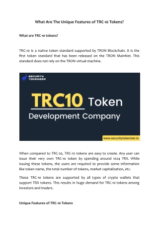 What Are The Unique Features of TRC-10 Tokens