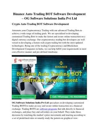 Binance Auto Trading BOT Software Development - OGSS India