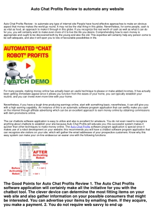 Auto Chat Profits Review to automate any kind of website