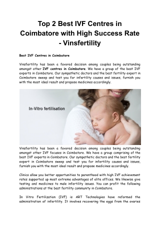 Top 2 Best IVF Centres in Coimbatore with High Success Rate - Vinsfertility