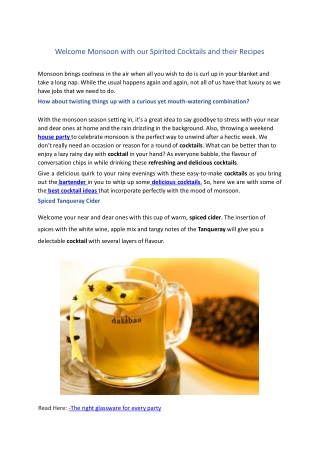 Welcome Monsoon with our Spirited Cocktails and their Recipes