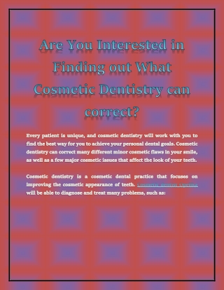 Are You Interested in Finding out What Cosmetic Dentistry can correct?