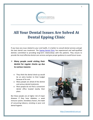 All Your Dental Issues Are Solved At Dental Epping Clinic