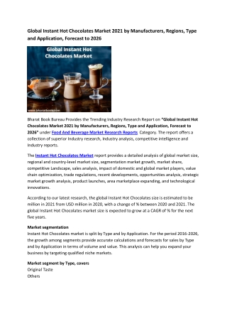 Global Instant Hot Chocolates Market Research Report 2021-2026