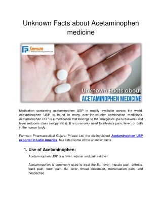 Unknown Facts about Acetaminophen medicine