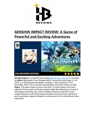GENSHIN IMPACT REVIEW- A Game of Powerful and Exciting Adventures