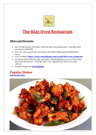 5% Off - The Klay Oven Restaurant Menu Indian restaurant Teneriffe, QLD