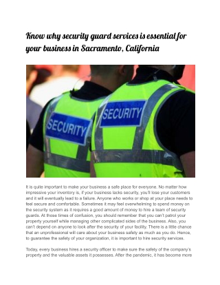 Know why security guard services is essential for your business in Sacramento, California