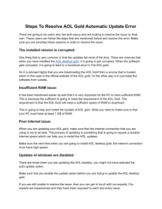 Steps To Resolve AOL Gold Automatic Update Error