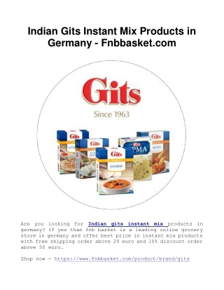 Indian Gits Instant Mix Products in Germany - Fnbbasket.com