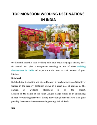 TOP MONSOON WEDDING DESTINATIONS IN INDIA