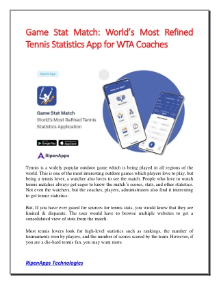 Game Stat Match World’s Most Refined Tennis Statistics App for WTA Coaches