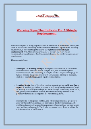 Warning Signs That Indicate For A Shingle Replacement