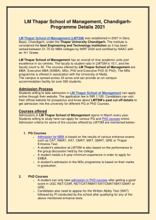 LM Thapar School of Management, Chandigarh- Programme Details 2021-converted