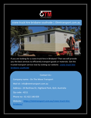 crane truck hire brisbane southside | Otmtransport.com.au