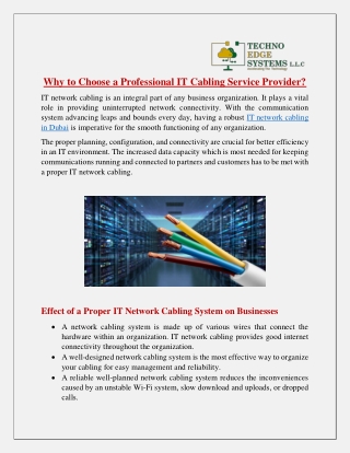 Why to Choose a Professional IT Cabling Service Provider?