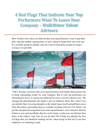 4 Red Flags That Indicate Your Top Performers Want To Leave Your Company – WalkWater Talent Advisors