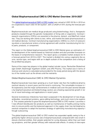 Global Biopharmaceutical CMO & CRO Market