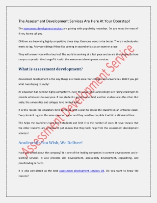 Ping Us For The Best Assessment Development Service