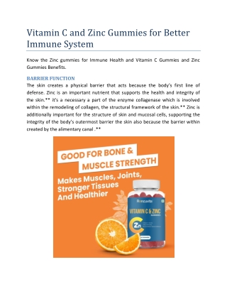 Vitamin C and Zinc Gummies for Better Immune System