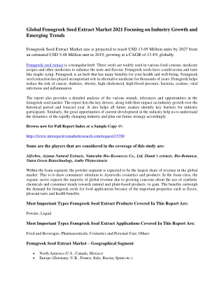 Global Fenugreek Seed Extract Market